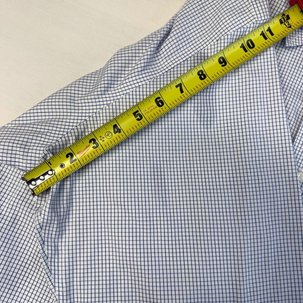 Brooks Brothers 346 Mens 17.5 6/7 Blue White Check Non-Iron Cotton Dress Shirt - Picture 7 of 13
